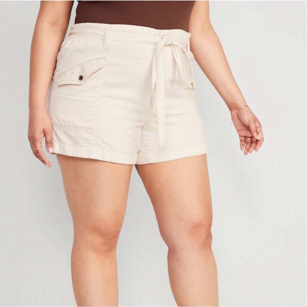 Old Navy Women’s Extra High Waist Cargo Shorts Plus Size 3X Tie Belt Cotton
